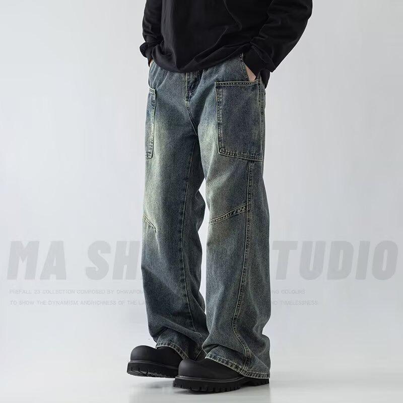 

Мужские ретро джинсы с несколькими карманами - Свободные брюки прямого кроя в ностальгическом стиле для весны и осени 3XL