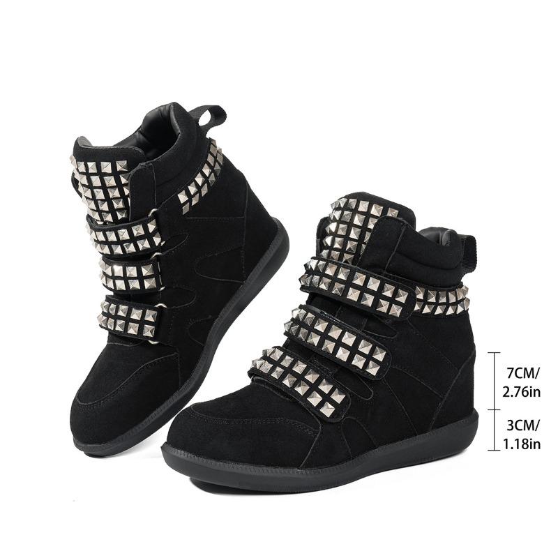 Literary style rivet high-top boots women`s