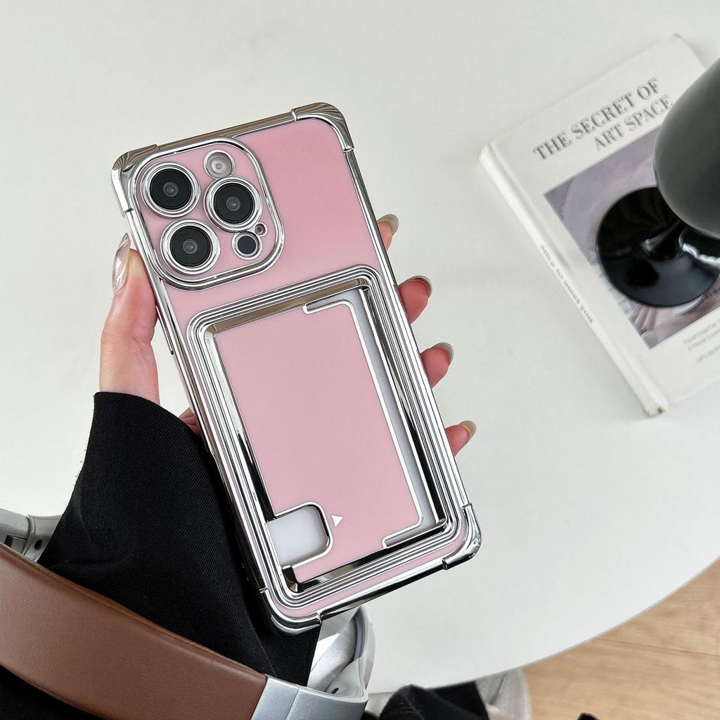 Creative Electroplated Solid Color Side Card Phone Case Suitable for IPhone 16, Transparent Anti-drop IPhone 15 Pro Max