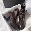 ~ Thick-soled thick-heeled lace-up elastic boots round head temperament leather rear zipper short thin Martin boots