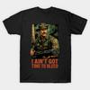 Men Black Print T-shirt Predator “I Ain’T Got Time To Bleed” No-Cut Transfer Paper Print Cotton Tshirt