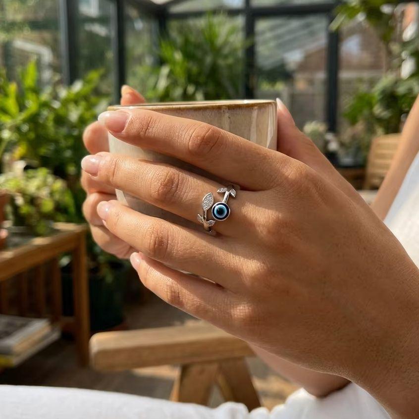 Lucky Blue Evil Eye Open Rings for Women Light Luxury Shiny Cubic Zirconia Copper Rings Trendy Wedding Aesthetic Jewelry Gifts