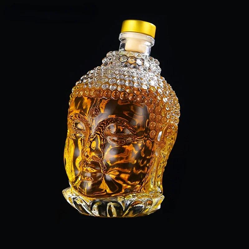 750ML Buddha Head Decanter Lead-Free Crystal Wine Glass Hand-Blown Whiskey Red Wine Glass Pitcher for Juice Ice Water