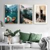 Nordic Stil Druck Berg See Boot Wand Kunst Bild Malerei Skandinavische Natur Landschaft Poster Moderne Wohnzimmer Dekor