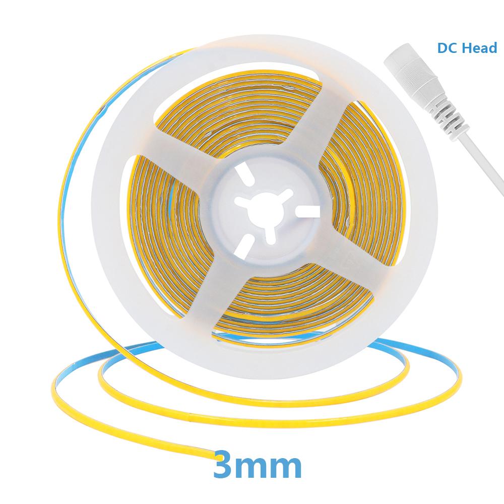 BMW 12V 24V 3mm 5mm PCB COB LED Strip Light 384LED/m 2Pin Wire/DC Plug High Density Linear Lighting 3000K 4000K 6000K 8mm Flex Tape
