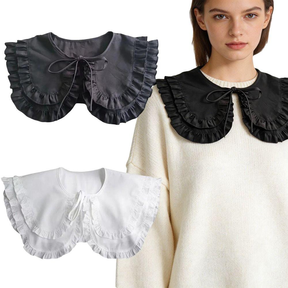 Large Lapel Women False Collar Half Shirt Style Double Layer Collar Detachable Collar  Sweater
