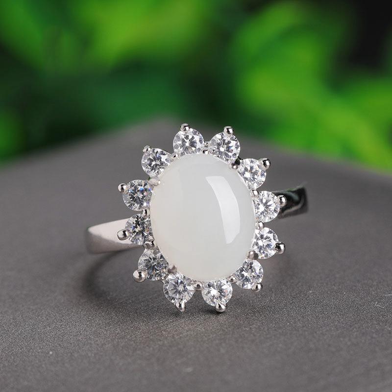 Tancise Classic 925 Sterling Silver  Zircon Jade Ring Ladies Jewelry Wedding Promise Party Gift