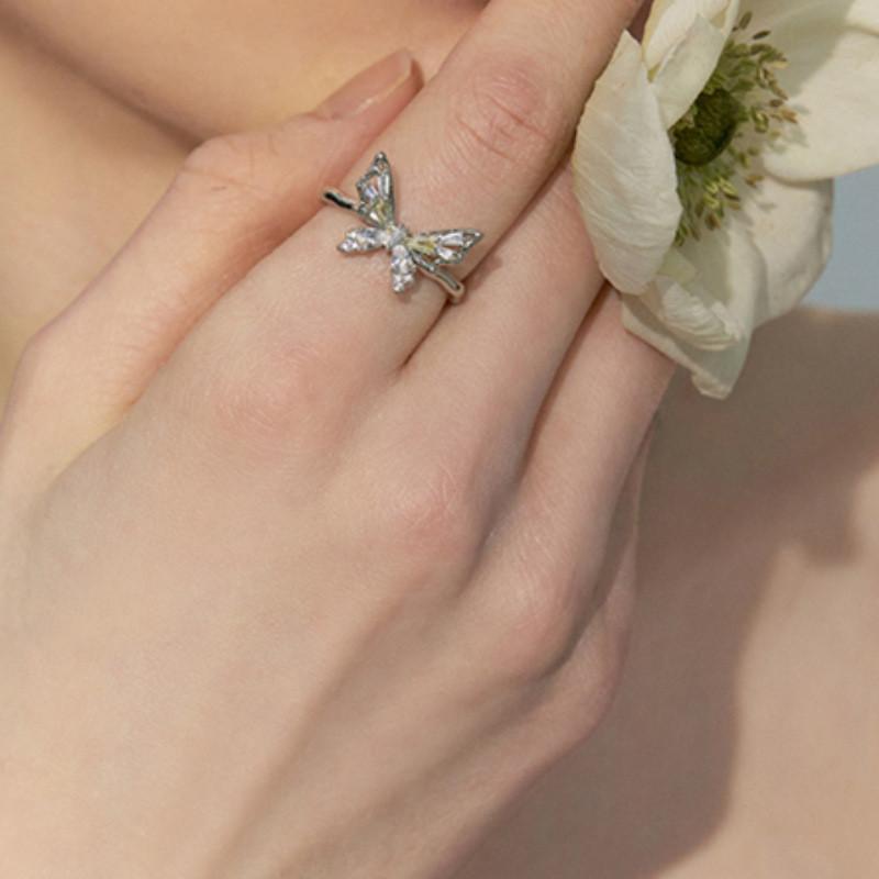 Stylish Copper Butterfly Ring With Dazzling Zircon Stones For Unique Fashion Statement