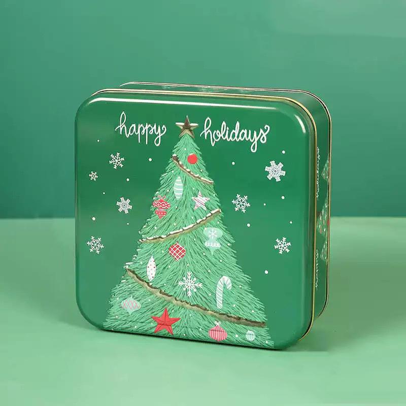 WTEMPO Square Printed Empty Metal Box Christmas Party Favors Christmas Gift Packaging Box Wedding Decorations