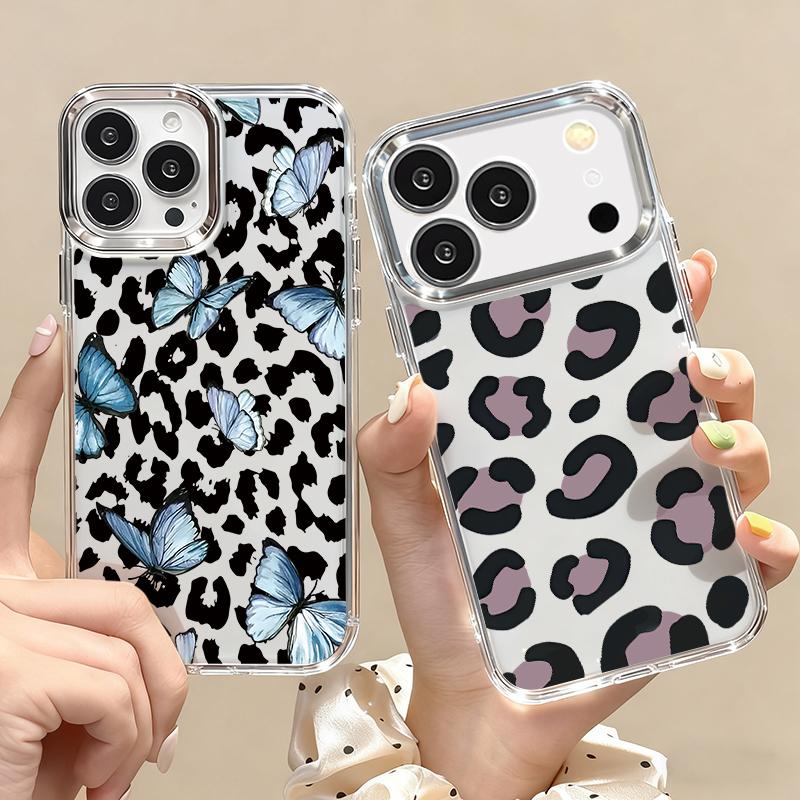 Leopard Print Case For iPhone 17 18 Pro Max Plating Lens Frame Clear Soft Phone Cover For iPhone 16 15 14 13 Pro Max 17E