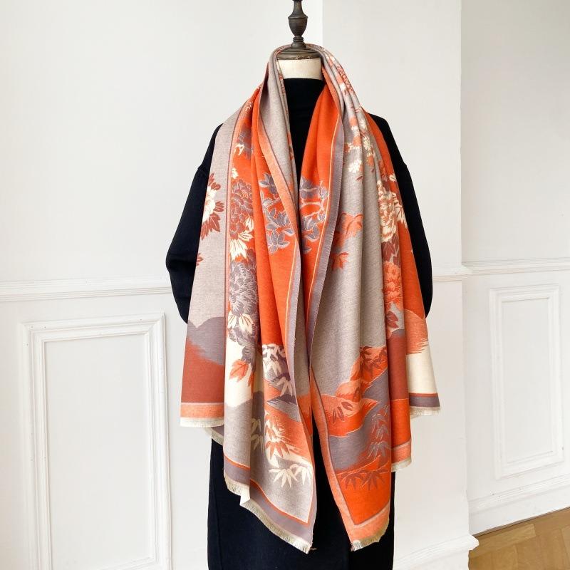 Landscape Flower Language Winter Office Imitation Cashmere Warm Scarf Send Mom Retro Flower Air Conditioning Shawl