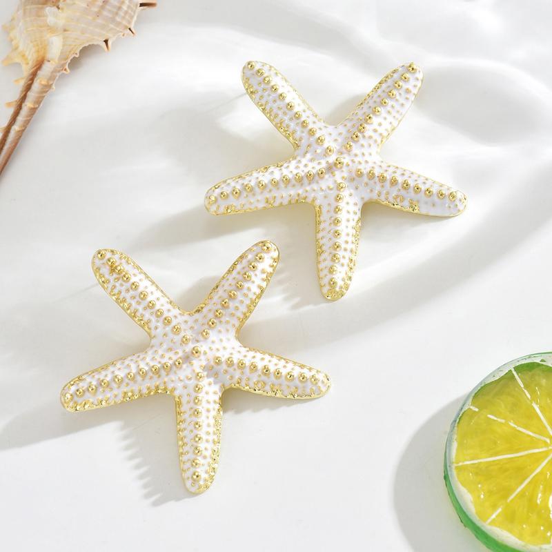 Boho Colorful Metal Oil Drop Big Starfish Pendant Rope Chains Necklace For Women Summer  Jewelry Set Gifts