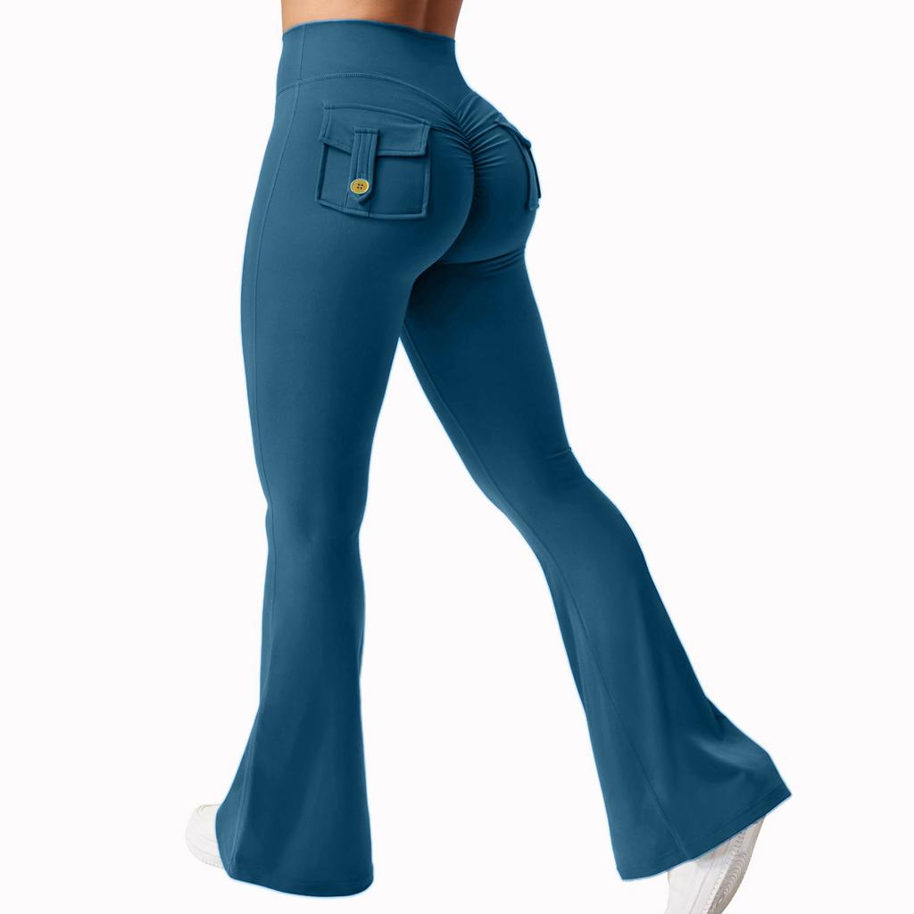 High Waist Flare Leg Pants for Women with Back Pocket Scrunch Detail Stretchy Fabric Bootcut Yoga Style