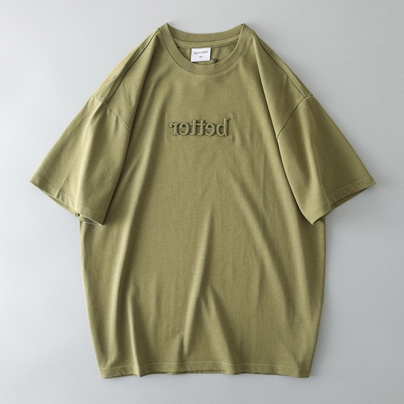 Retro Cotton Men s round Neck Print Short Sleeve T-shirt Green M