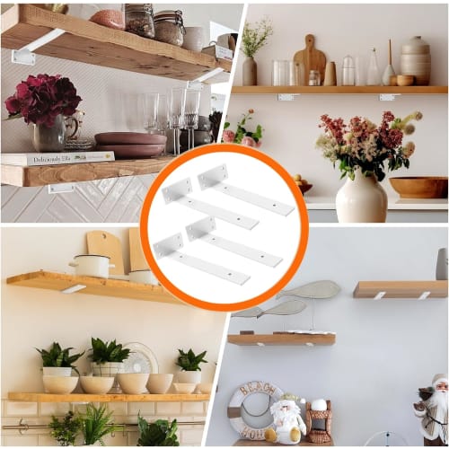 DRERIO Shelf Brackets, 12.5cm, Set of 4, White, Hidden Shelf Brackets, Iron, Heavy-Duty, Invisible Brackets, L-Shaped Brackets, Shelf Brackets, Maximu