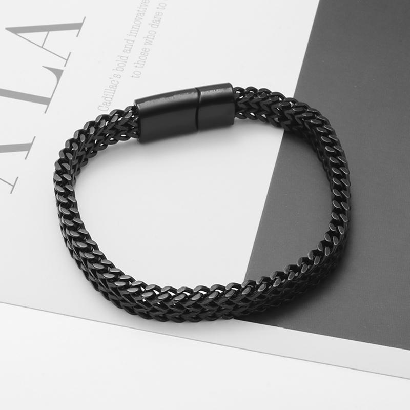 High-End Domineering Black and White Solid Men\\'s Stainless Steel Braided Sports and Leisure Bracelet