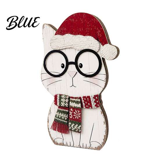 Small Wood Christmas Rustic Farmhouse Decor Cute Cat Tabletop Ornaments Wooden Kitty Figurine Creative Stocking