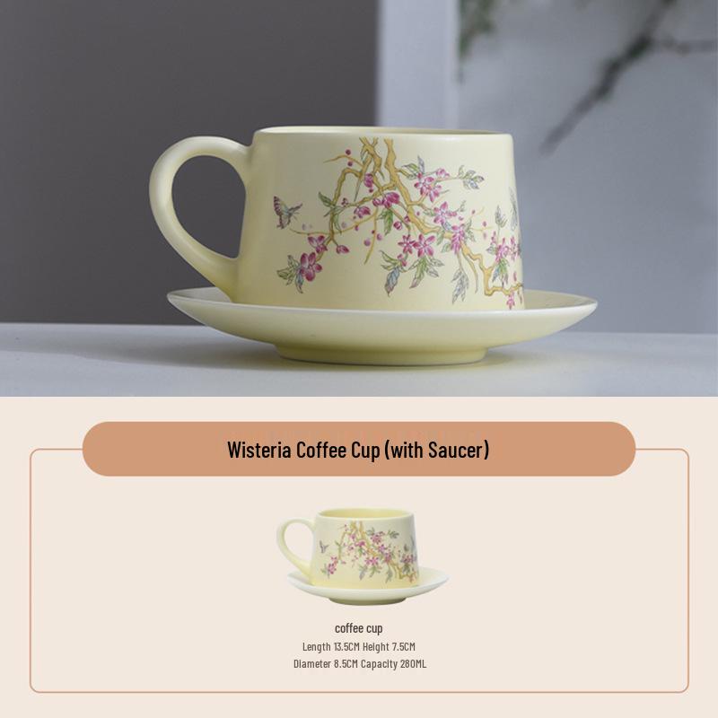 

Набор керамических чашек и кружек с цветочным узором глицинии - Идеально для послеобеденного чая или в качестве сувенирного подарка 280ml