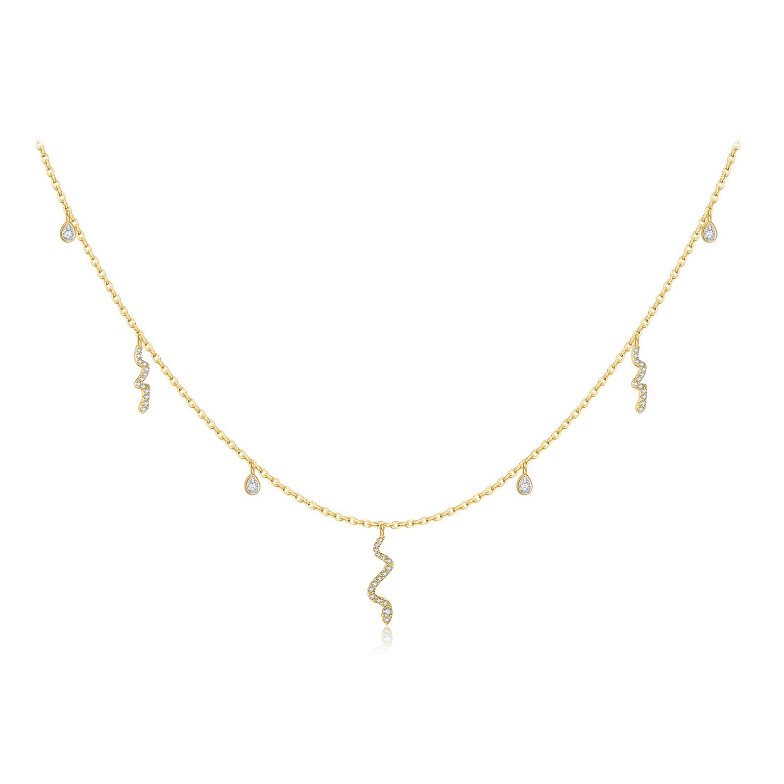 

Sterling Silver Asymmetric Snake Teardrop Zircon Necklace Women Fine Elegant Party Daily Jewelry Gift золотий