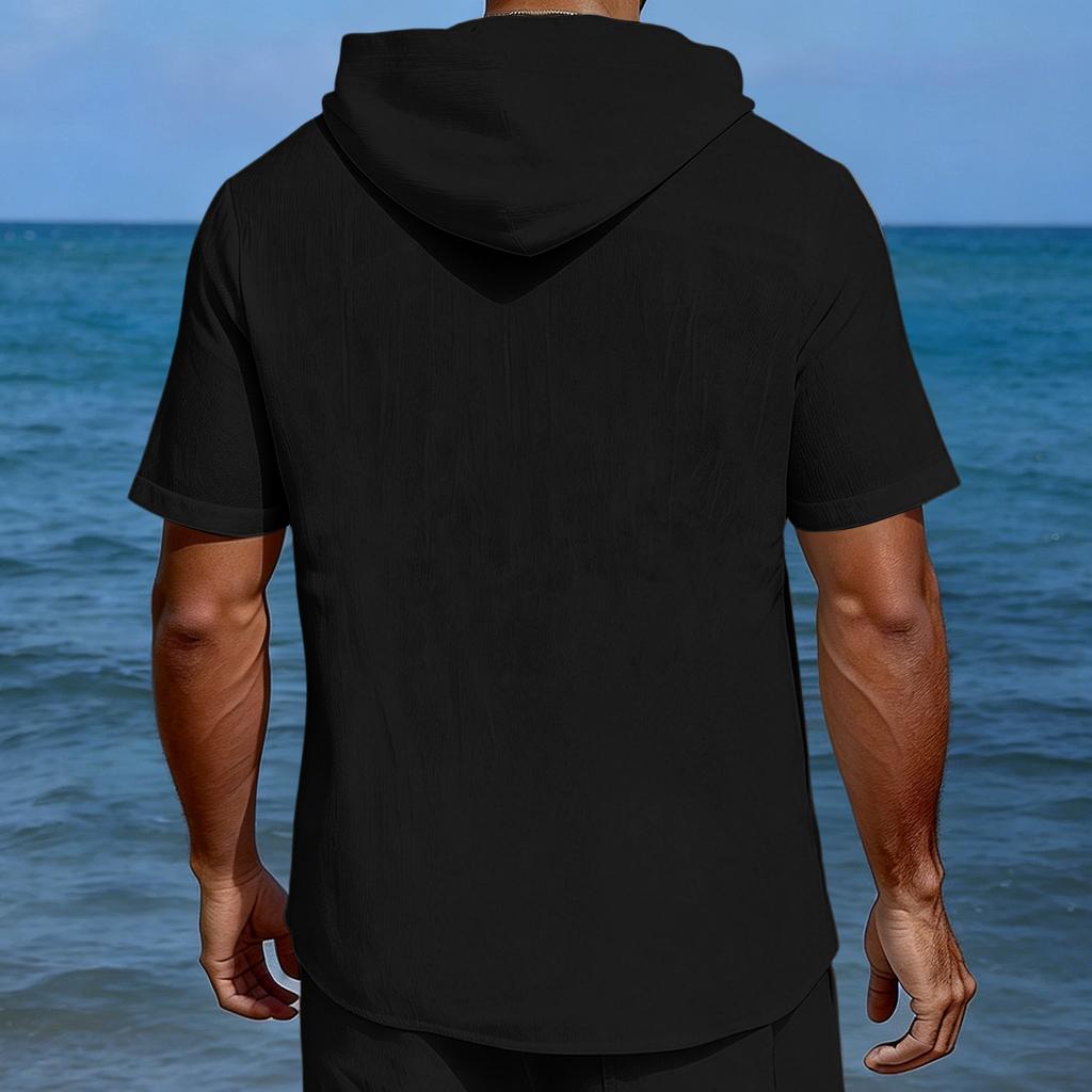 Camisa de Lino con Capucha de Manga Corta para Hombre Top Casual con Botones para camisetas camisas para hombre tallas grandes y altas camisas para hombre camisas de entrenamiento para hombre