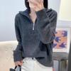 Women's Retro Half-Zip Pure Wool Lapel Sweater - Loose Knit Lazy Style, Autumn/Winter Collection