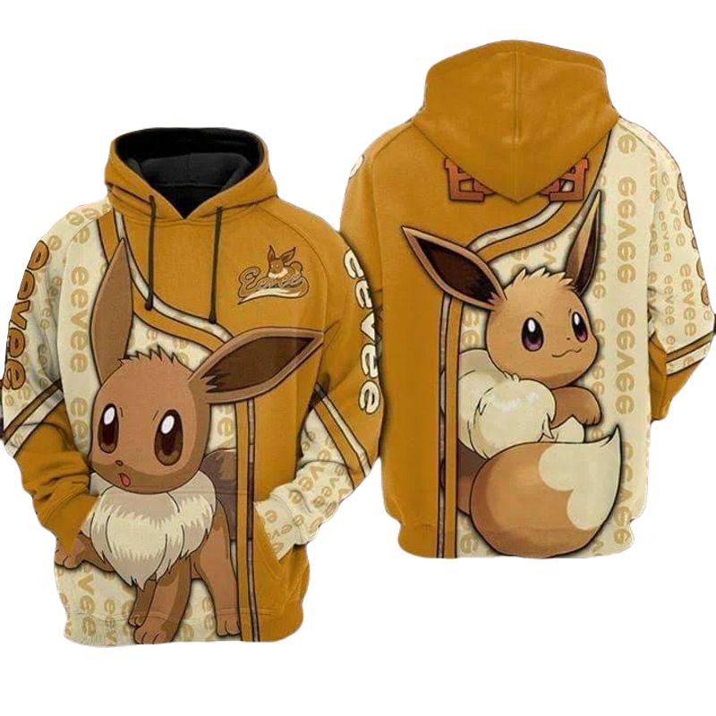 Ny Potdemiel Dame Vår Høst Pkm Hettegenser Pikachu Og Eevee På Bakken 3d Trykk Langermet Genser Trendy Fritidsklær