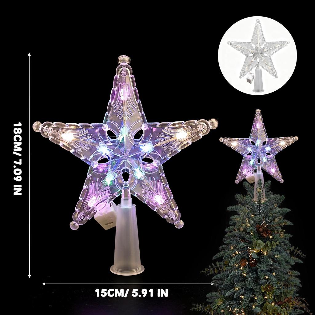 LED Christmas Tree Top Decorative Lights Glowing Xmas Tree Topper Glitter Shining Star Snow Lamp Ornaments Party Supplies