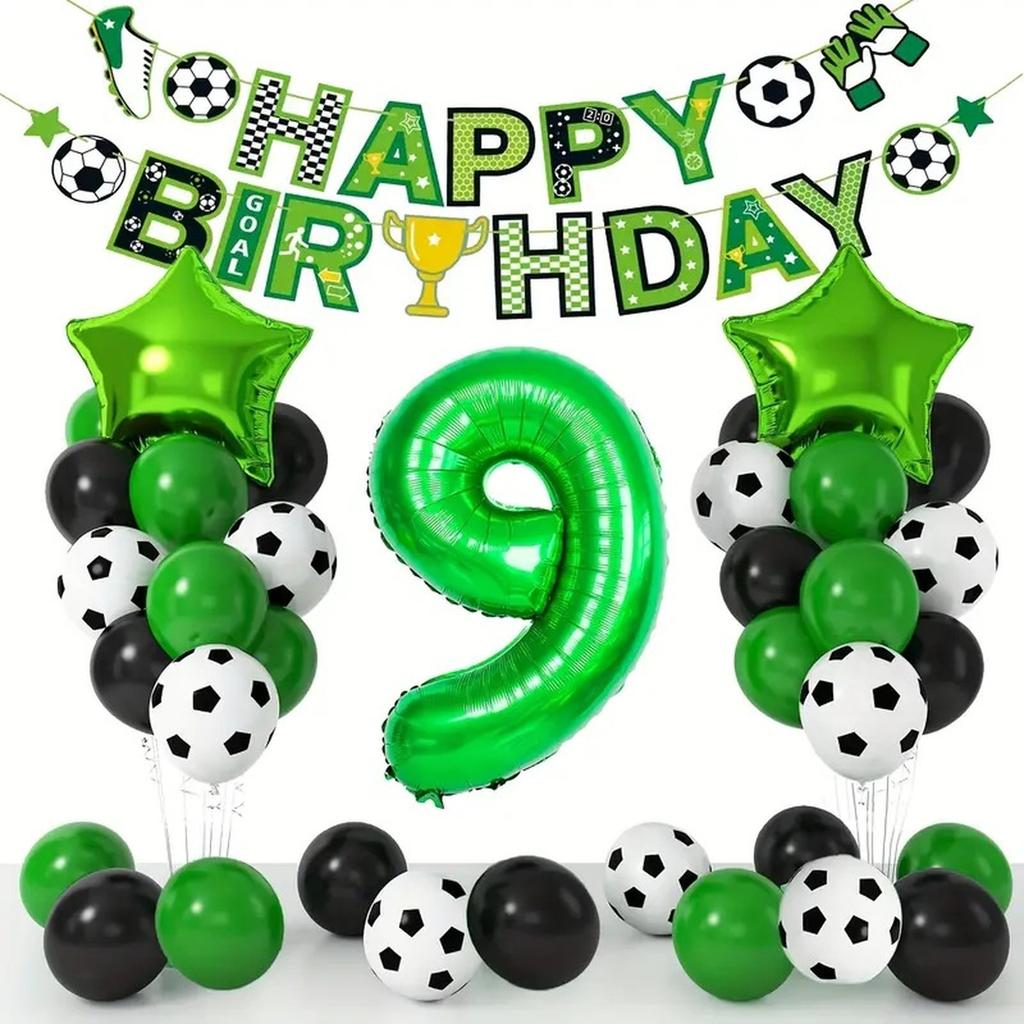 Football Themed Foil Balloon Set Number Balloons Party Decoration Kit Birthday Celebration Accessories Sports Event Supplies
