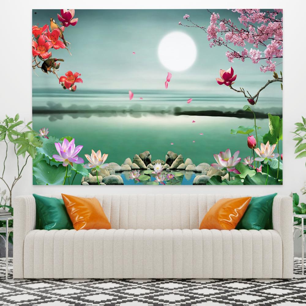 Green Garden Posters For Outside Real Shot Scene Plant Tapestry Lake Waterfall Natural Scenery Aesthetic Room Decor Decoration