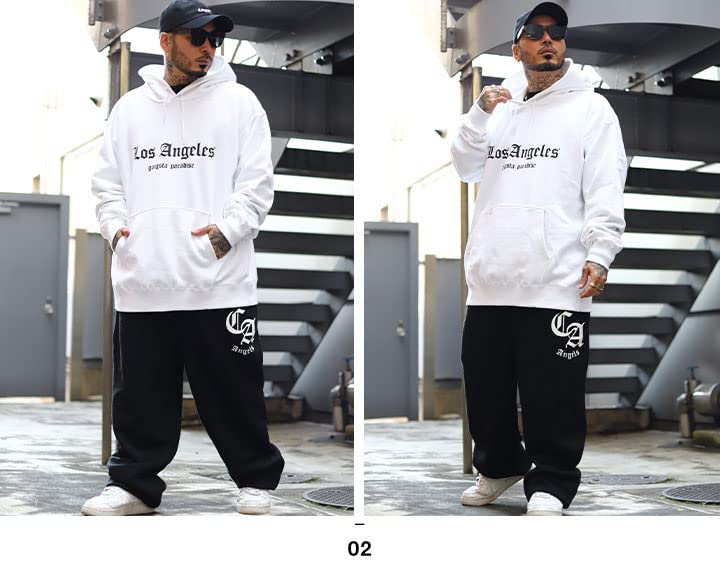 Ace Flag Los Angeles Long Sleeve Hoodie and Oversized Size XL Men's Pile-Lined Sweatpants, Silhouette, White, (2L/LL), AF-SE-PA-015