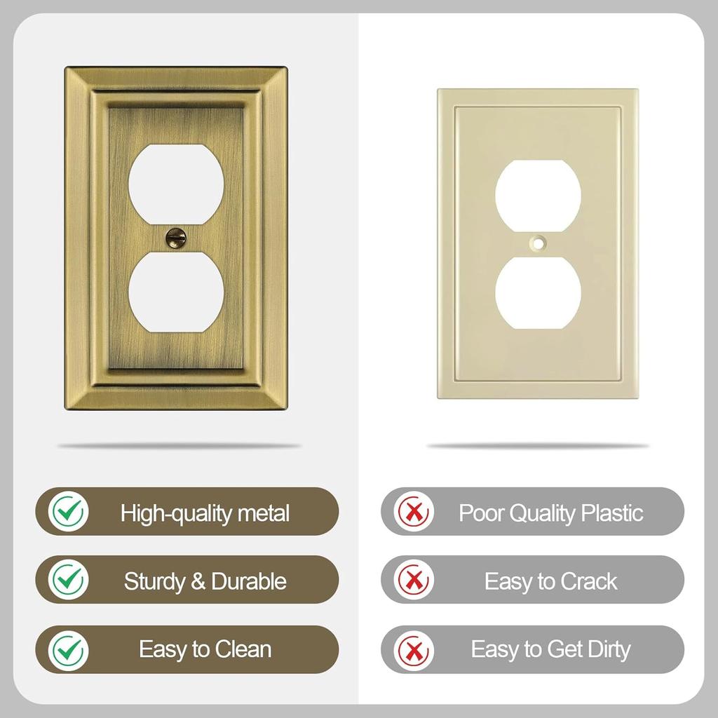 Metal Wall Plate for Electrical Outlets, Decorative Antique Brass Switch Plates Outlet Cover, Light Switch Cover Plate, 1-Gang Wall Plates (Duplex
