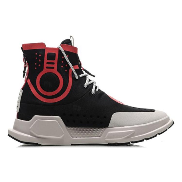 Li Ning Reburn Slip Resistant And Abrasion Resistant Coverage High top Sports Casual Shoes Mens Black Red AGBN054-1