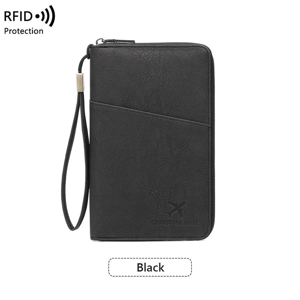 RFID Anti-Magnetic Passport Wallet with Long Zipper and Multifunctional Travel Storage