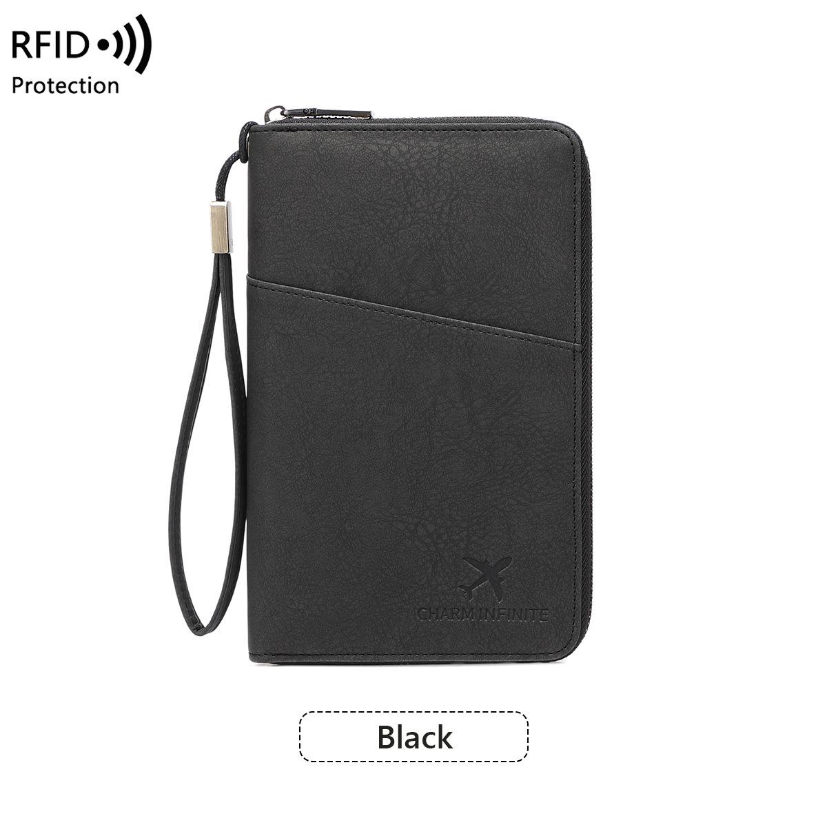 

Держатель для паспорта с RFID-защитой: Дорожный кошелек на молнии с отделениями для билетов чёрный