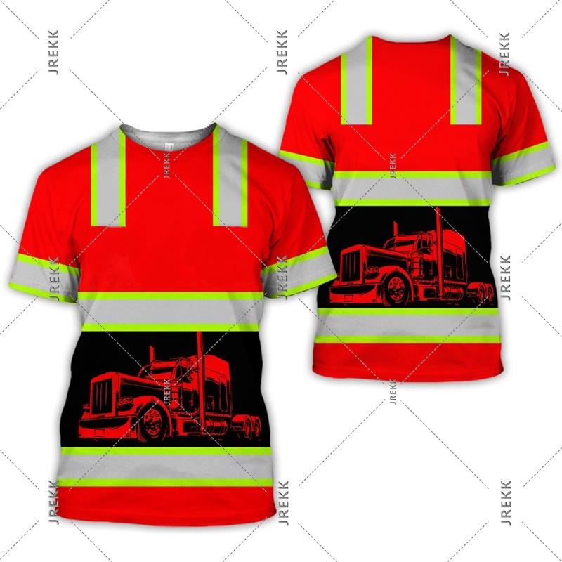 3D Print Funny Truck Driver Uniform T-shirt For Men O Neck Short Sleeve T Shirts Workwear Casual Personality Fake Stripe Tee Top