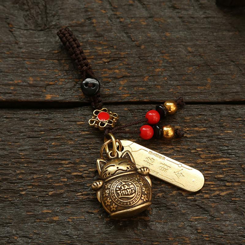 

Vintage Lucky Cat Key Ring Pendant Chinese Style Durable Lucky Cat Keychain Exquisite Backpack Decoration Accessories Gifts A3