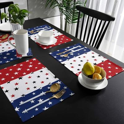 1pcs, Linen Fourth of July Place Mats Set In Red White and Blue with Summer Theme for Independence Day Party Decoration