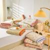 3 Pcs Cotton Home Bed Linen Set Small Floral Non-slip Bed Sheet Thickened Quilted Bedspread Solid Color Bedding Set