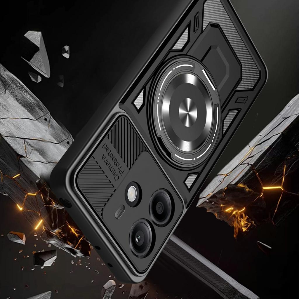 Dla Xiaomi Redmi Note 14 4G (164,84 mm) Magnetyczne etui obrotowa podpórka TPU+PC pokrowiec na telefon