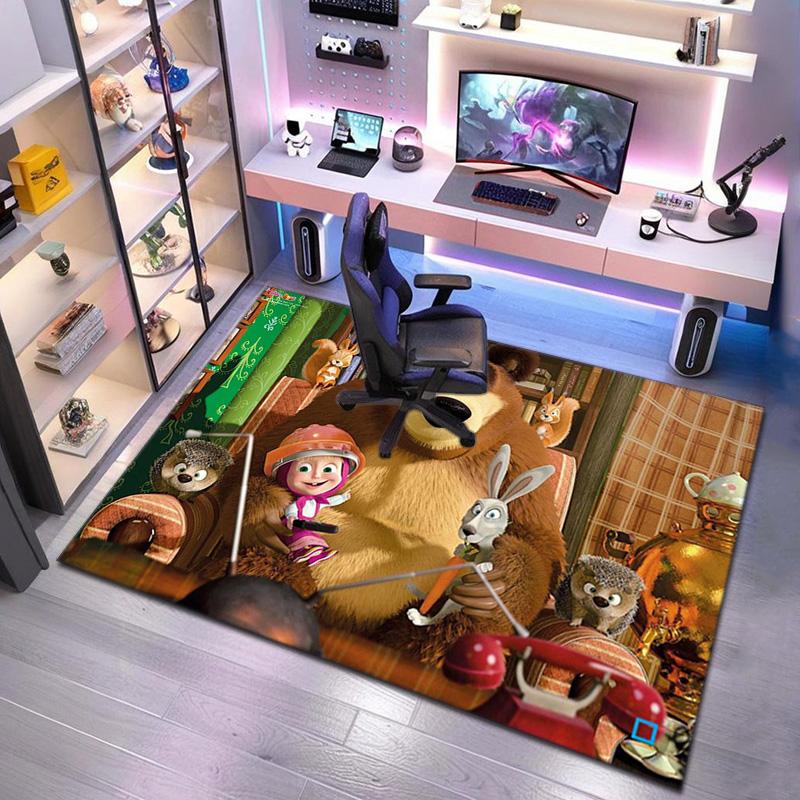 Russian animation Masha and the Bear Fairy Tale Cartoon Carpet Soft Home Living Room Bedroom Door Mat Outdoor Picnic Ground Mat rug T6