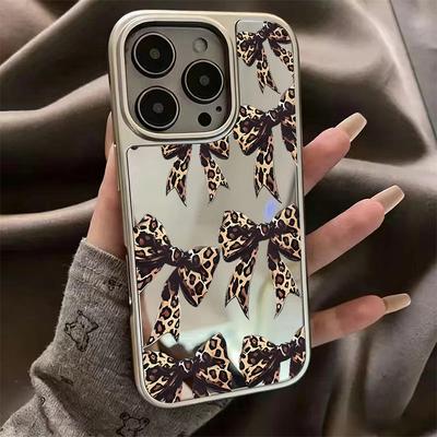 Fashion Leopard Print Bow Multifunctional Makeup Mirror Phone Case Suitable for iPhone 17 16 15 14 13 12 11 Pro/Max/Plus
