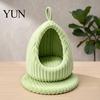 Birdcage Accessories Hanging Parrot Nest Bed, Winter Striped Plush Water Drop Shape Soft Bird Sleeping Hut Cozy Cave Bed with Removable Cushion, Cage