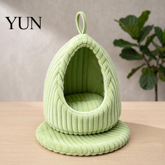 Birdcage Accessories Hanging Parrot Nest Bed, Winter Striped Plush Water Drop Shape Soft Bird Sleeping Hut Cozy Cave Bed with Removable Cushion, Cage