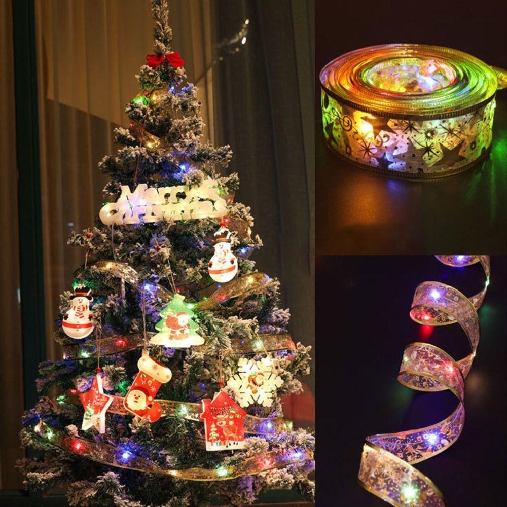 10m 100 Lights Christmas Ribbon Lights Battery-Powered Flashing Christmas Tree Decoration Light LED Polyester