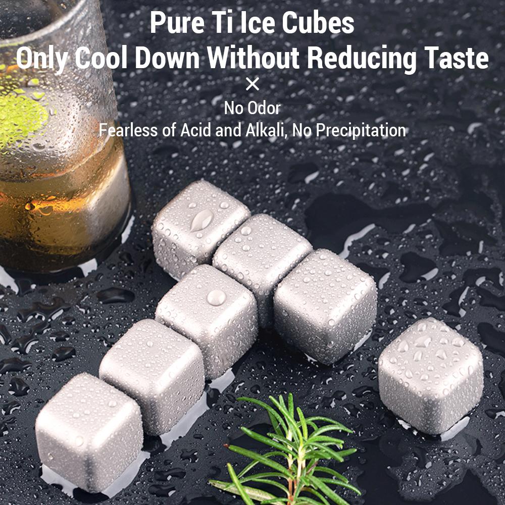 Ti Whiskey Stones Set Reusable Ti Metal Ice Cubes Non-Melting Refreezable Chilling Rocks for