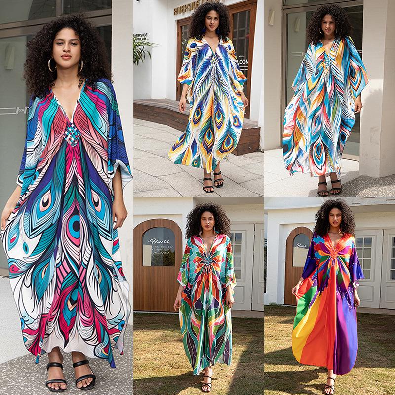 European & American Plus Size Printed Beach Cover-up Dress
