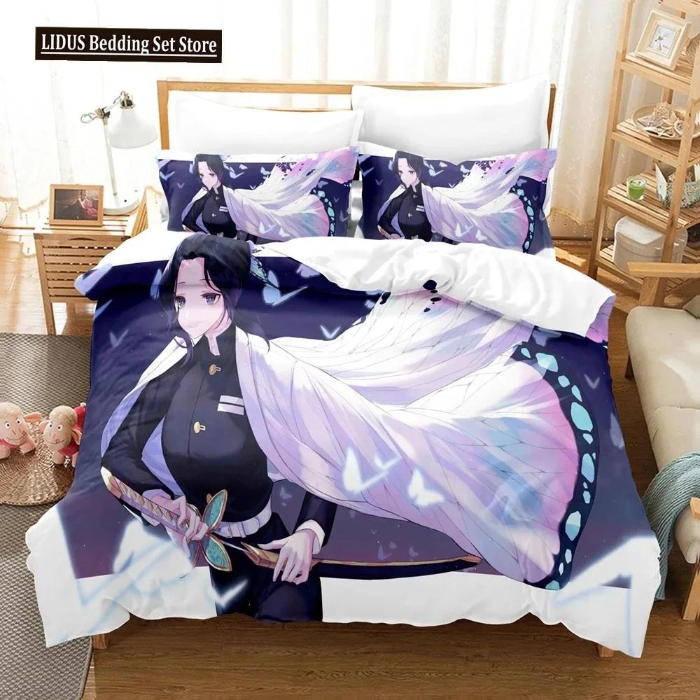 3D Print Kochou Shinobu Bed Anime Demon Slayer Bedding Set 200x200 Teens Boys Twin Single Queen King Full Duvet Cover Sets