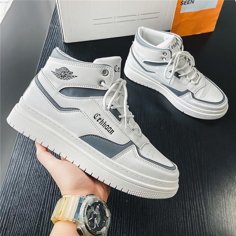 

2024 Мужская повседневная обувь Высокие кеды Модная обувь на шнуровке с цветными блоками Мужская спортивная обувь Обувь для скейтборда Мужской теннис 44 белый