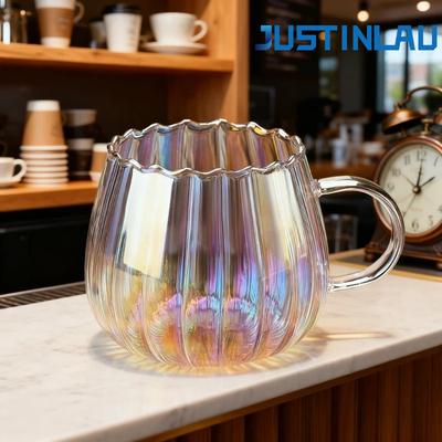  400ml High Borosilicate Glass Cups Creative Striped Mug Pumpkin Cup Breakfast Milk Glass Water Cup Teacup Home Office