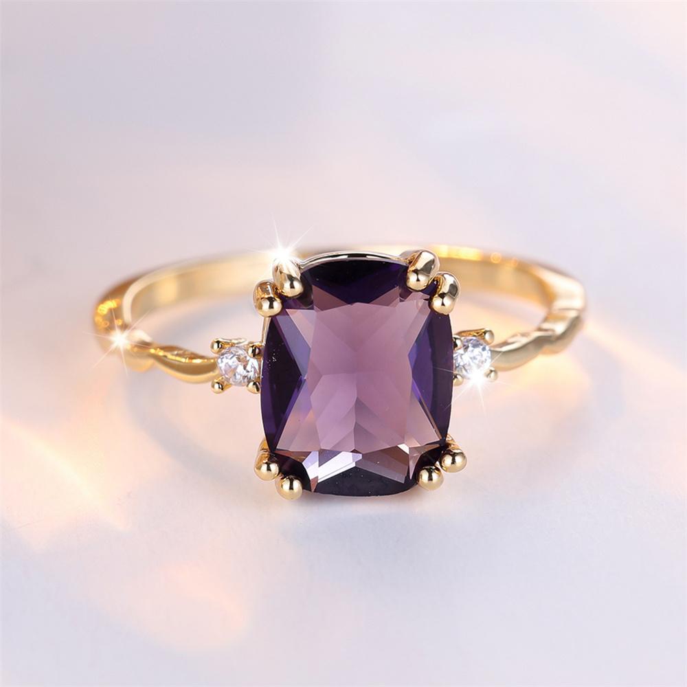 

Trendy Purple Zircon Squarel Stone Vintage Gold Color Wedding Bands Engagement Rings For Women Men Minimalist Jewelry 6